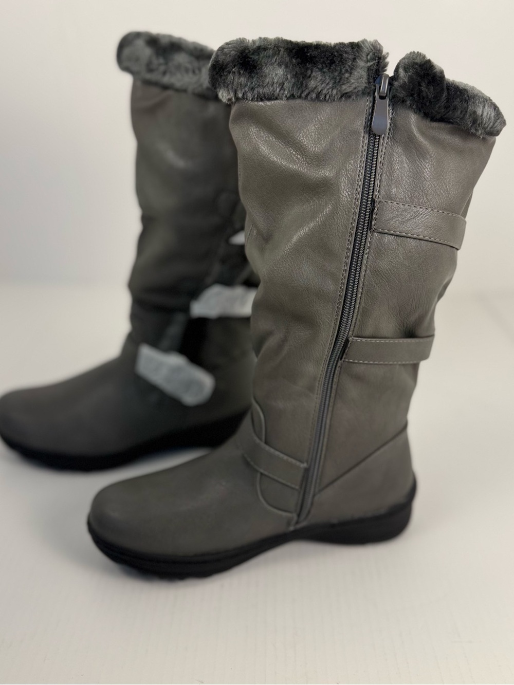 Dream Pairs MINX Womens Winter Boots Gray Faux Fur Mid Calf Size 6 New